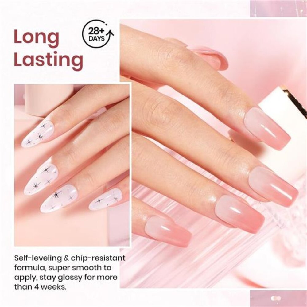 Jelly Gel Nail Polish Set, 6 Colors Neutral Sheer Milky White Nude Pink Gel - Picture 6 of 7
